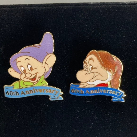 Disney 60th Anniversary (1997) Grumpy & Dopey Pin Snow White Dwarves Collectible - Picture 1 of 7
